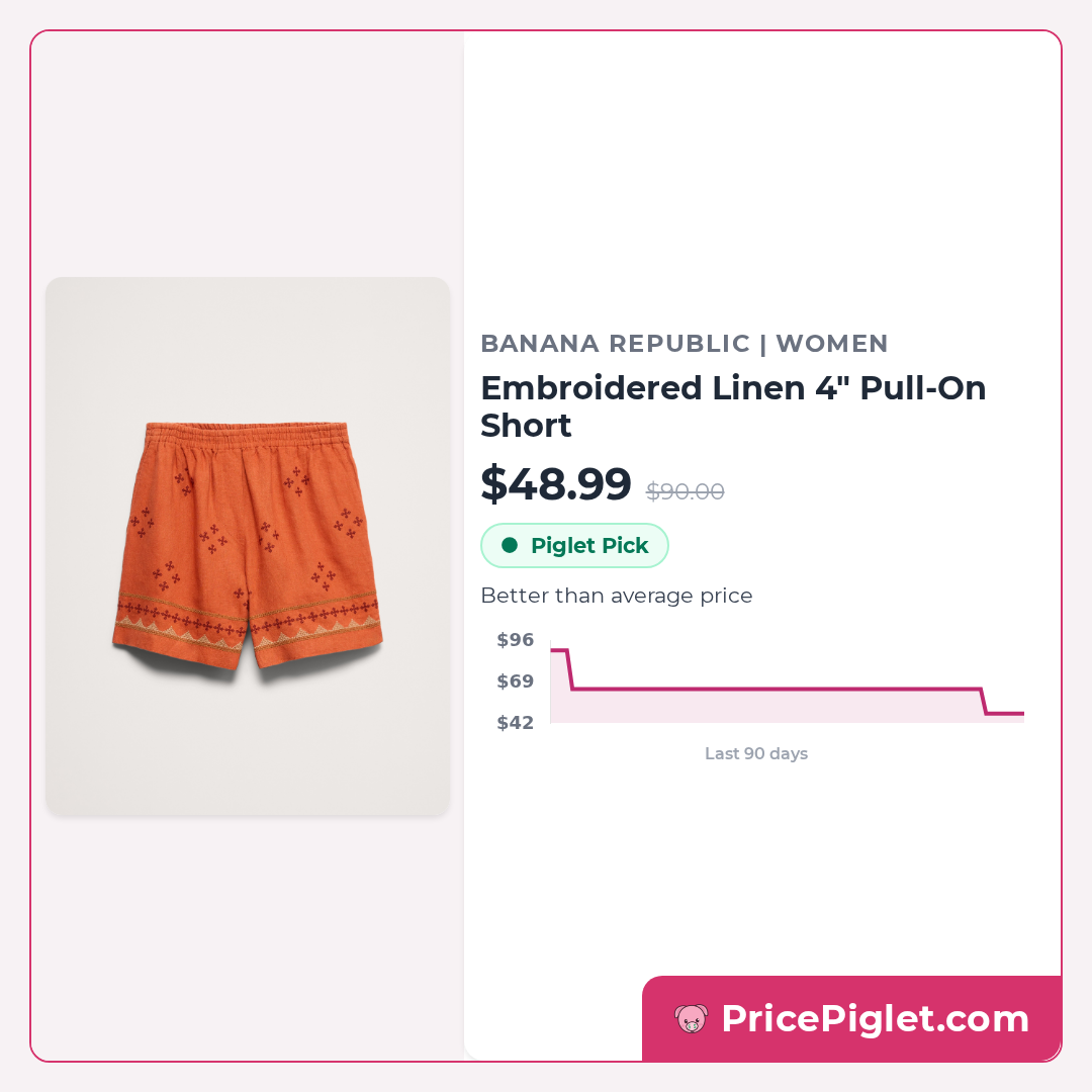 Embroidered Linen 4" Pull-On Short